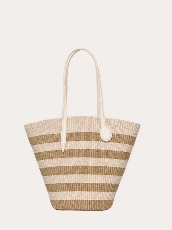 Handmade Striped Sisal Tote With Leather Cream Handles Made In Kenya Reg $445.